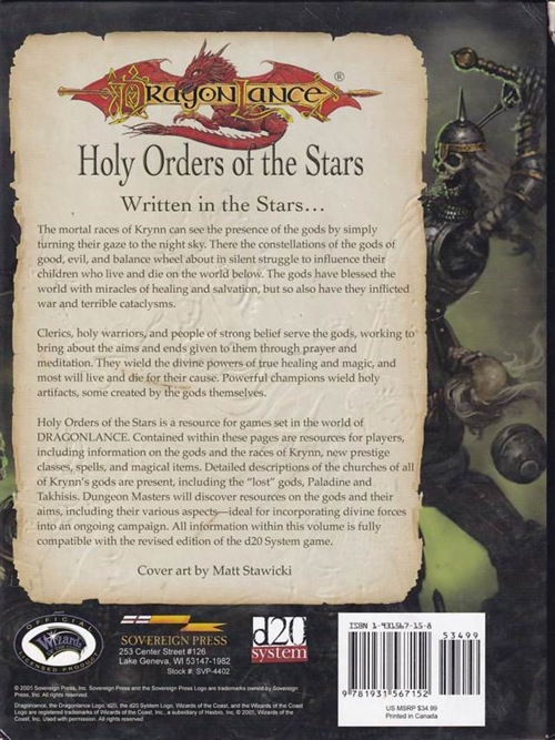 D&D 3.5 - Dragonlance - Holy Orders of the Stars - Signeret (B Grade) (Genbrug)